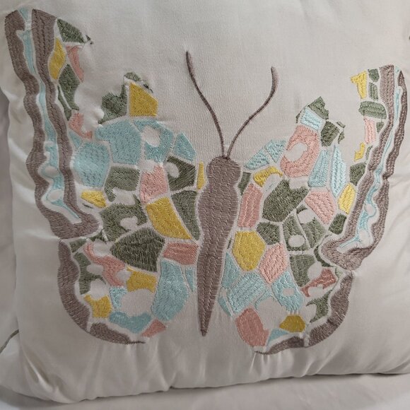 Emroidered colorful butterfly throw pillow 16x16 -Real living - Picture 1 of 5